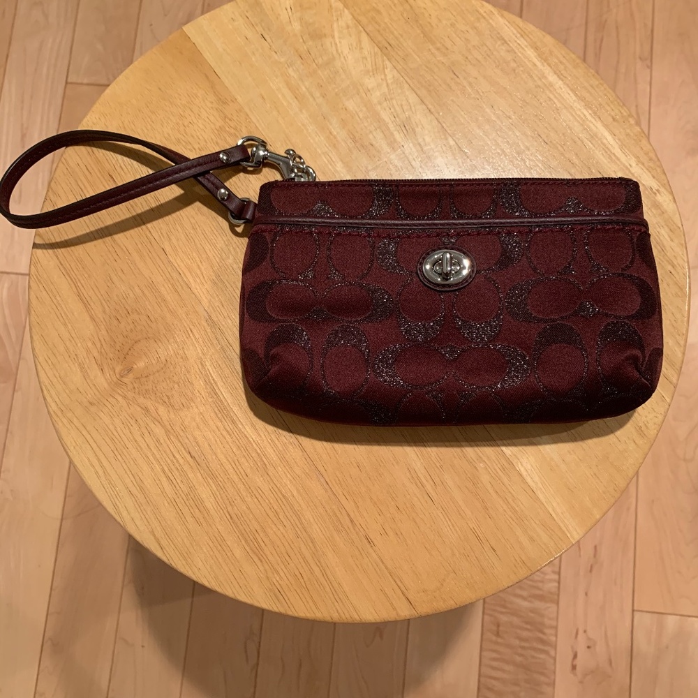 Maroon / Burgundy Coach zippered wristlet